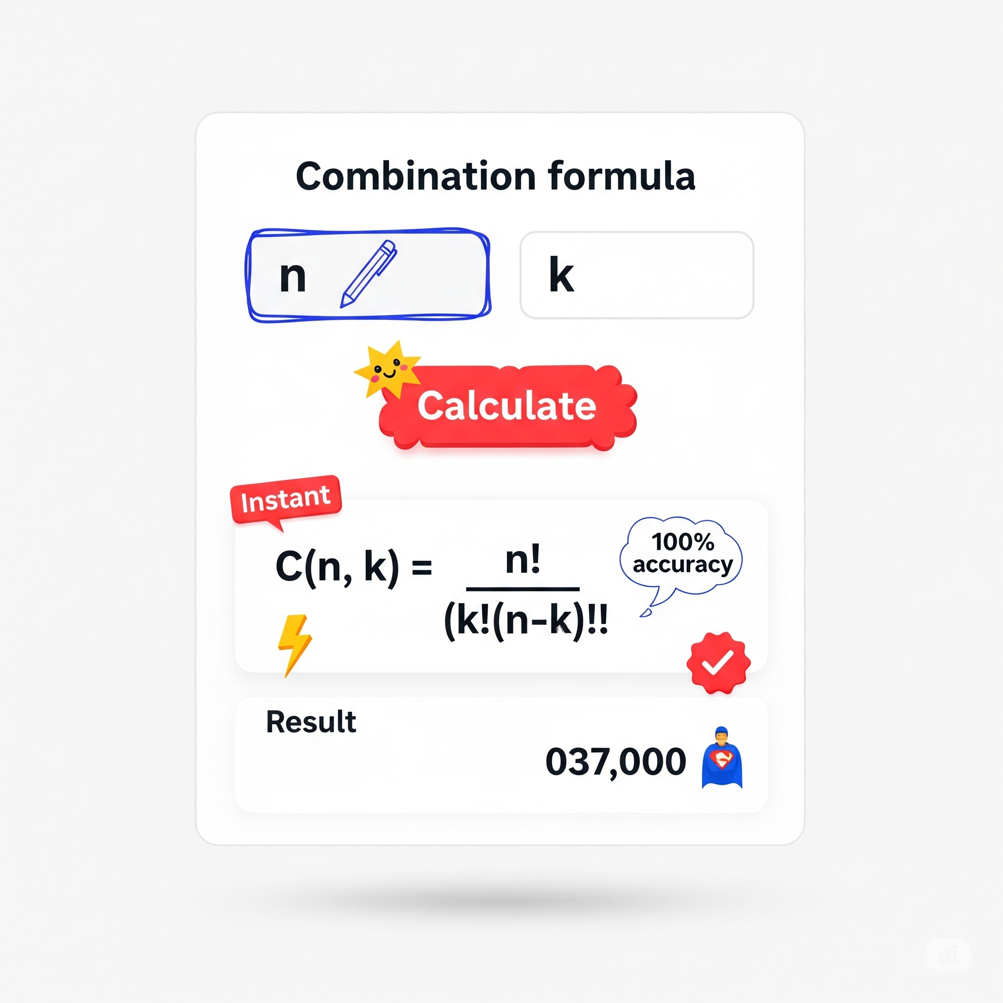 BEST Combination Formula Calculator - Interactive nCr Learning Tool with Step-by-Step Solutions